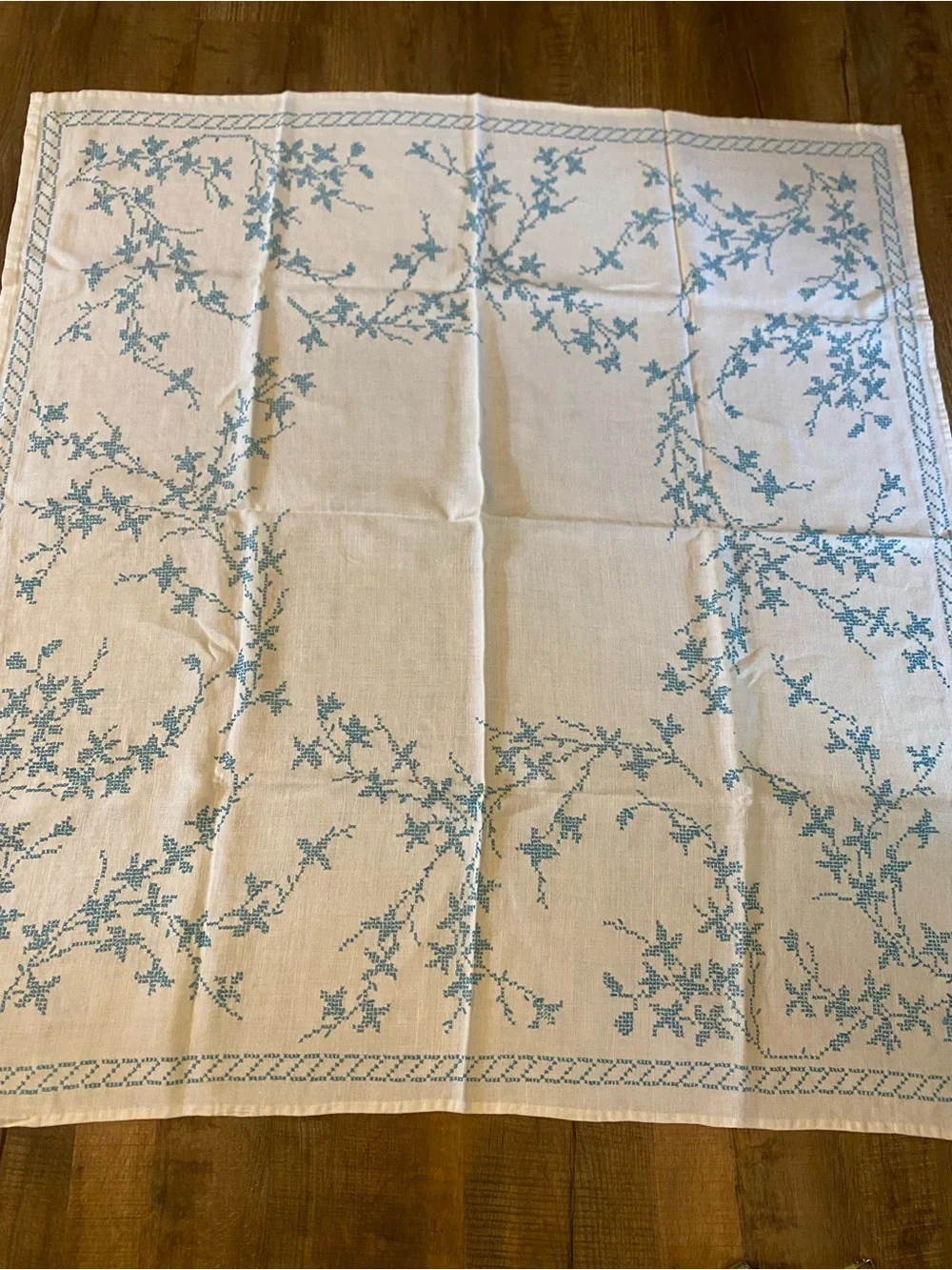 Lovely Vintage Handmade Cross Stitch Embroidered Tablecloth